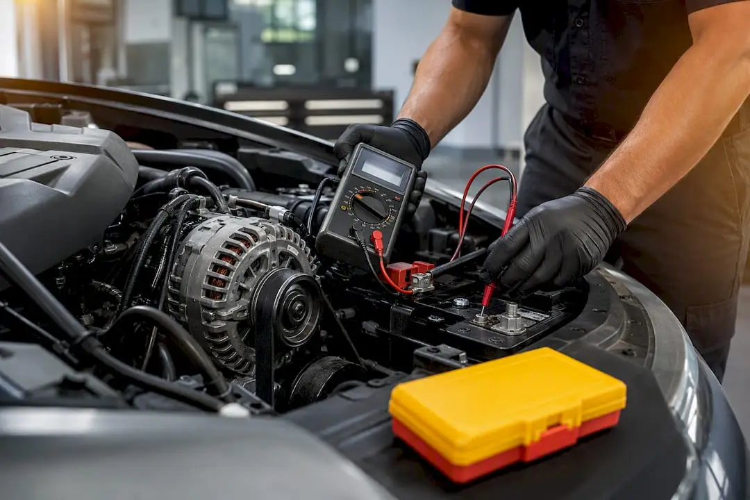 Technician testing vehicle charging system