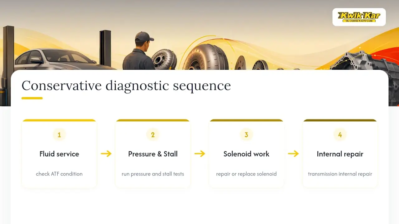 Torque converter diagnosis escalation sequence