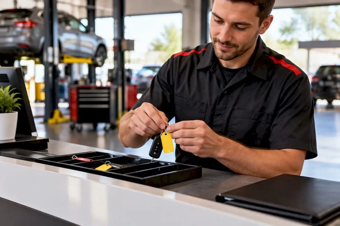 Service adviser labeling vehicle key ring