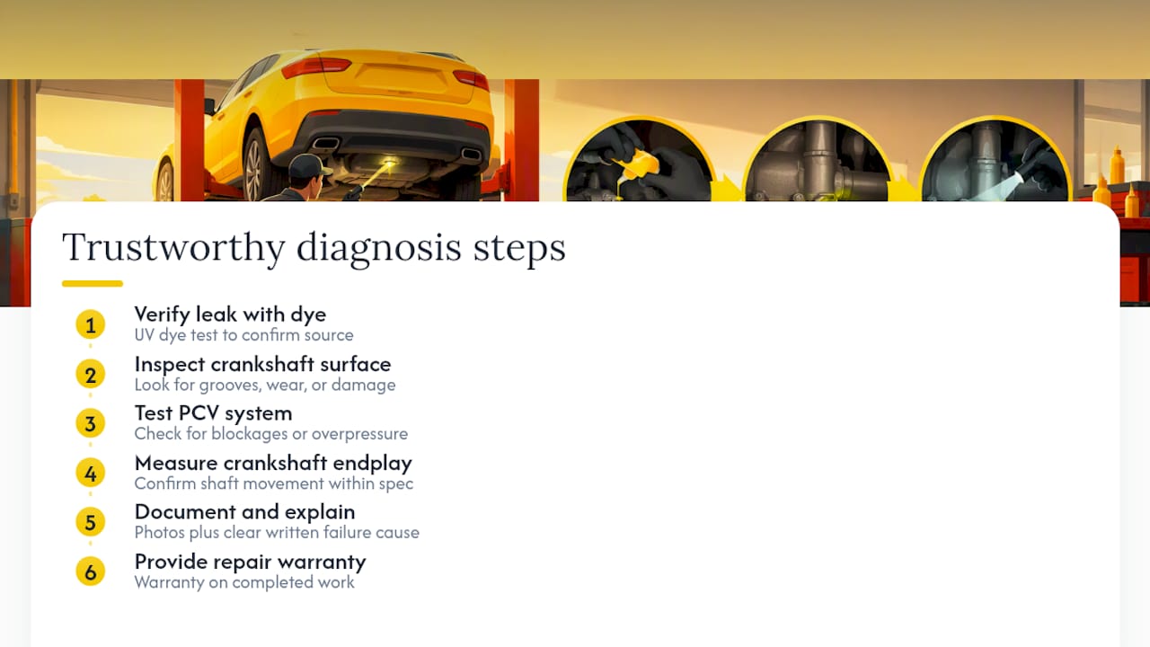 Seven-step rear main seal diagnosis process