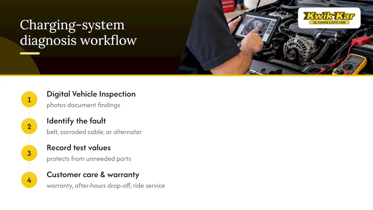 How we diagnose charging-system issues at Kwik Kar — overview diagram